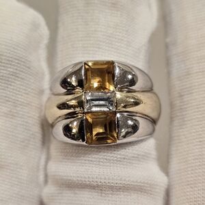 Unique Vintage Genuine Citrine Gold Vermeil Sterling Silver Ring - Size 6